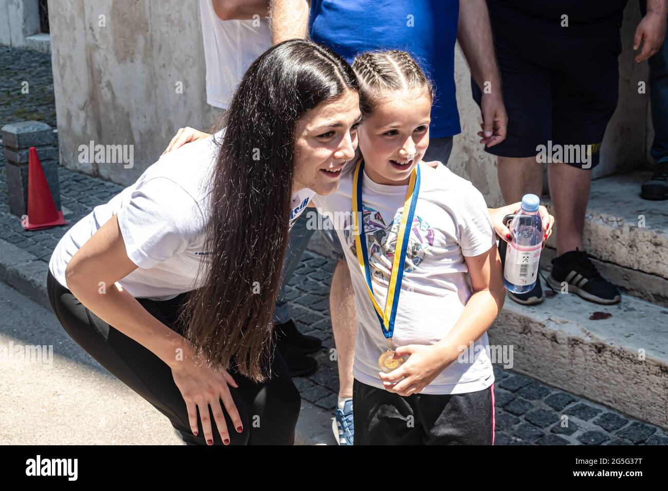 Marica Gajic one of the best BH female basketball players with young fan Stock Photo