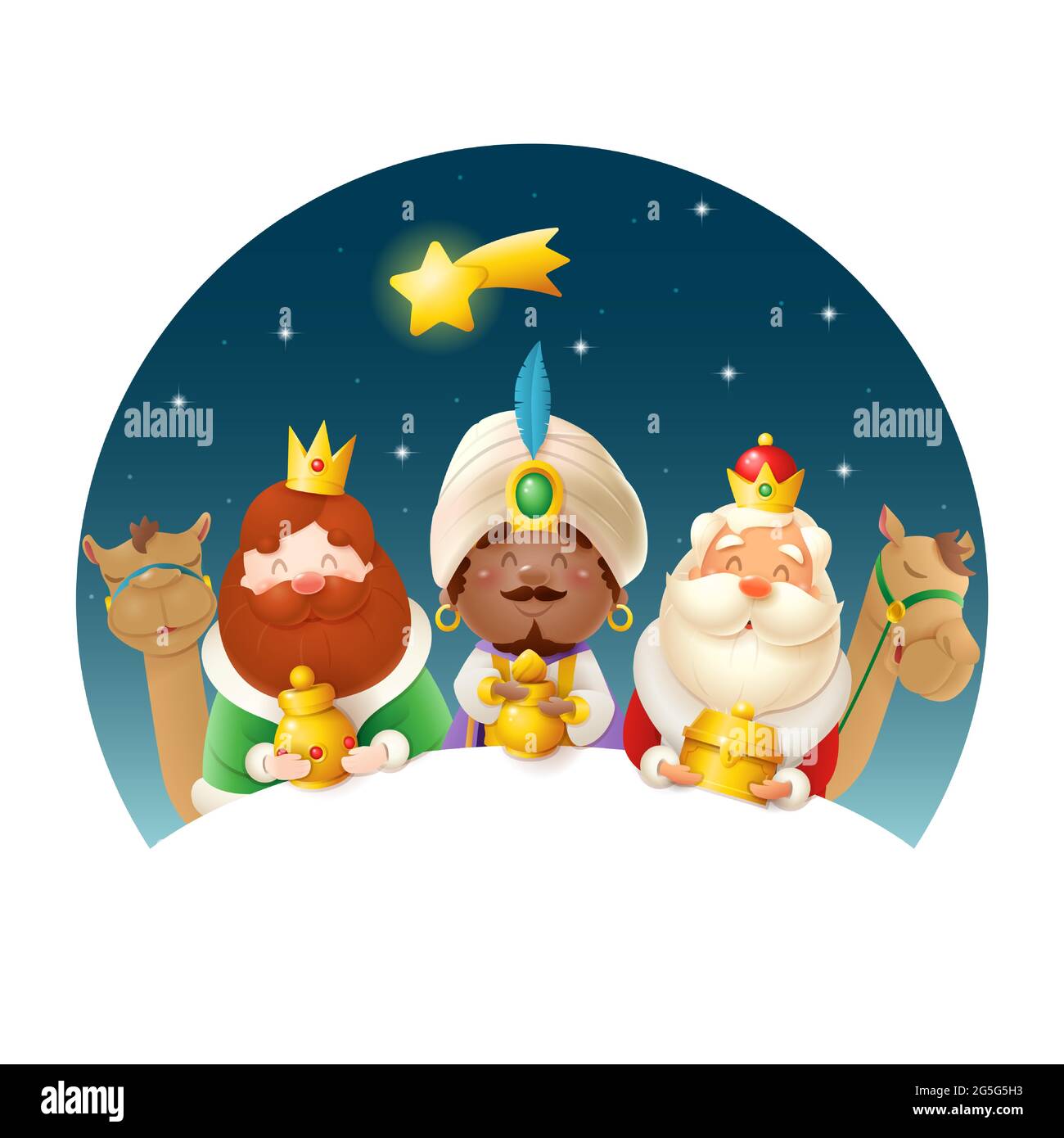 We Three Kings celebrate Epiphany cute vector illustration isolated