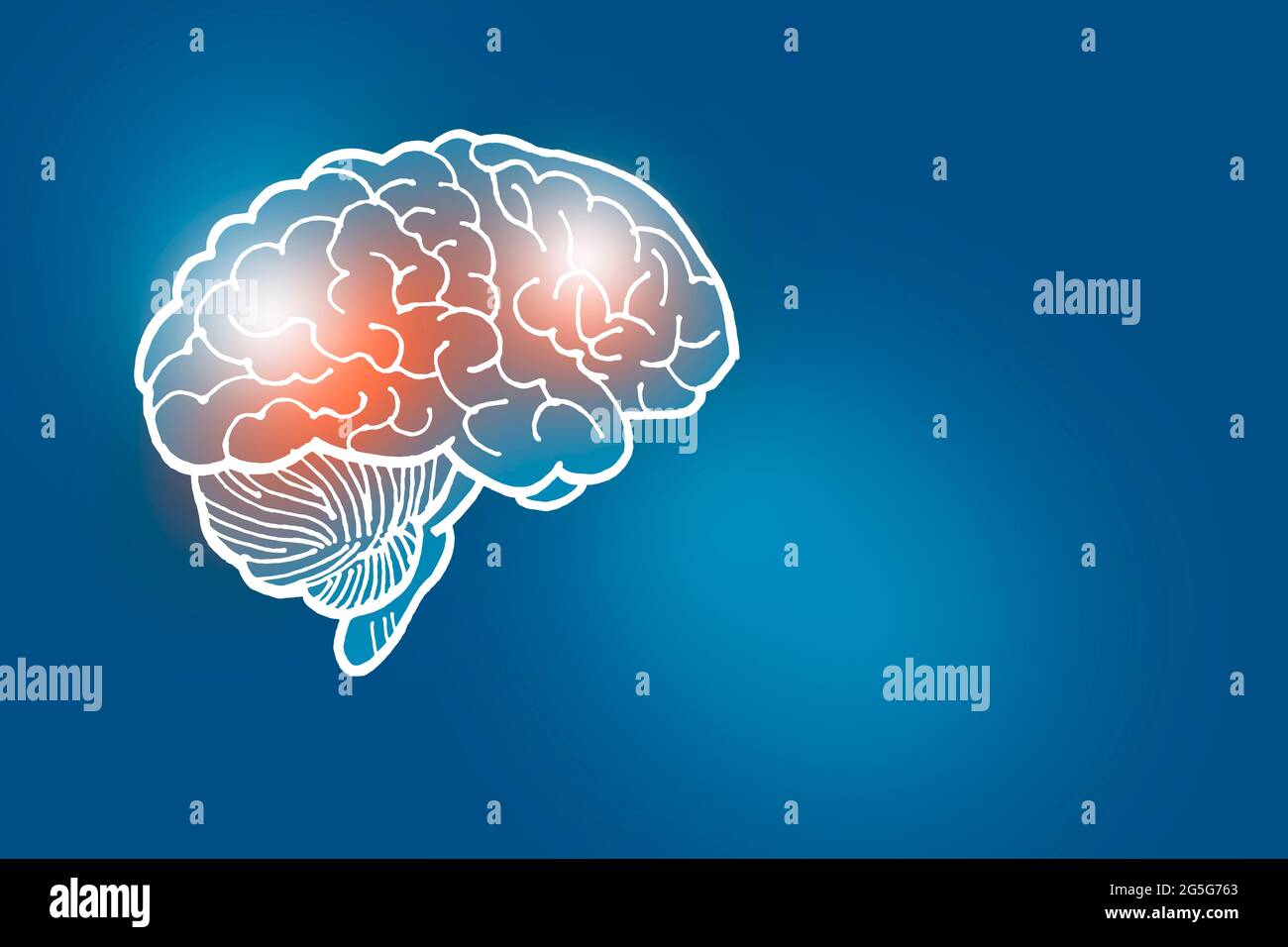 Handrawn illustration of human brain on dark blue background. Medical ...