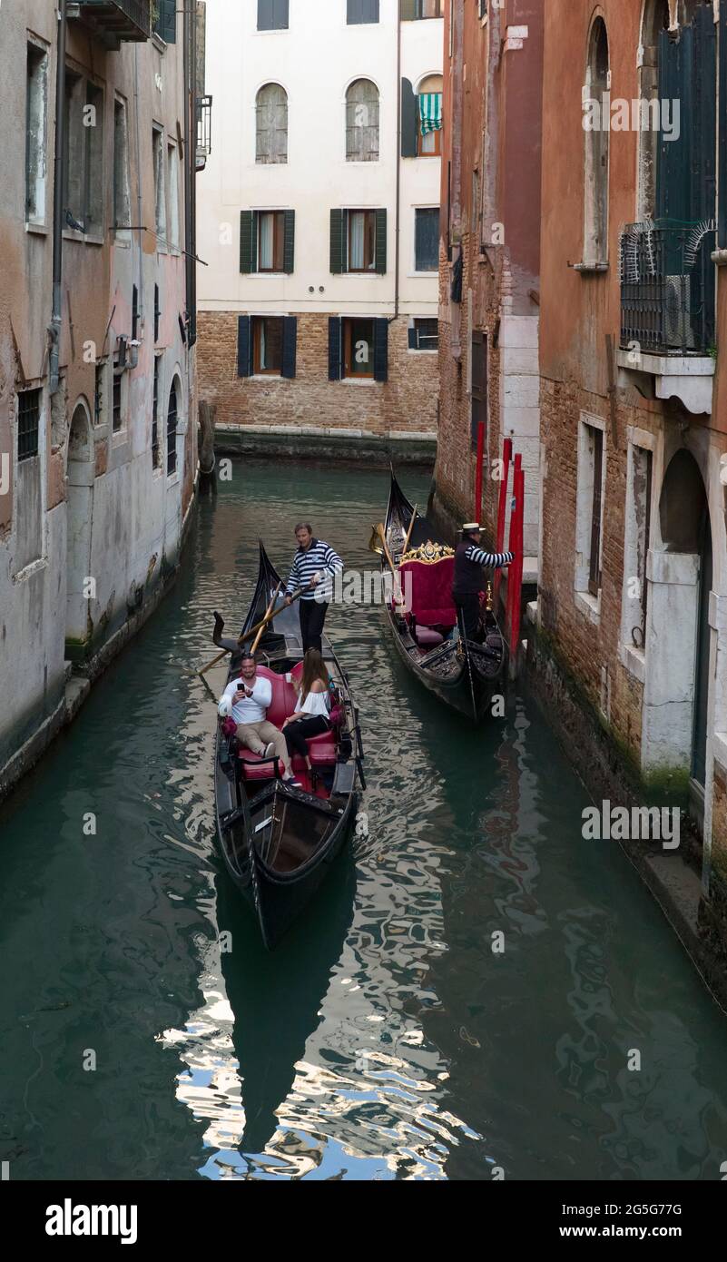 VENICE, ITALY - APRIL 14 2018 : Gondola on the canal. Stock Photo