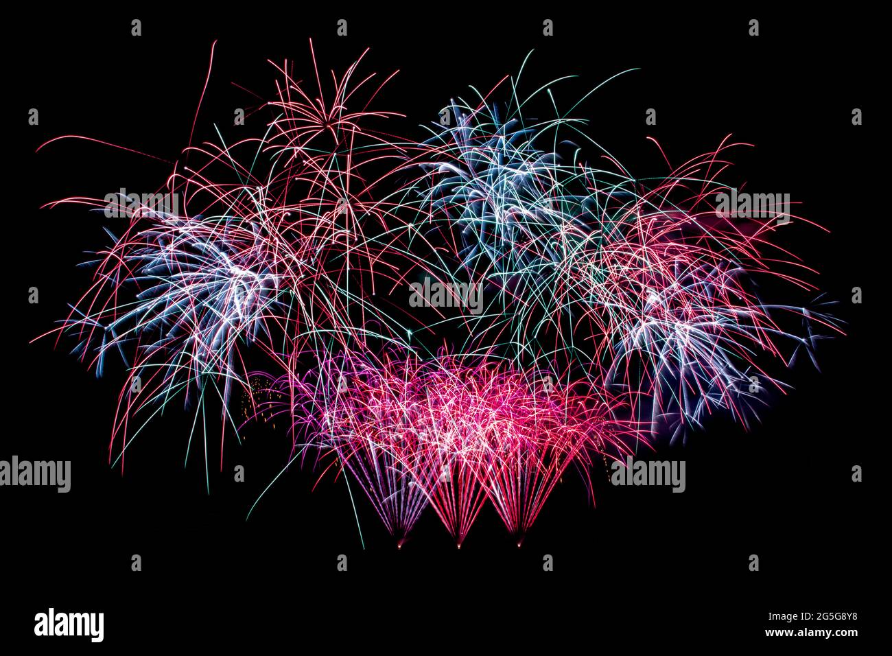 Colorful fireworks isolated on a black background Stock Photo