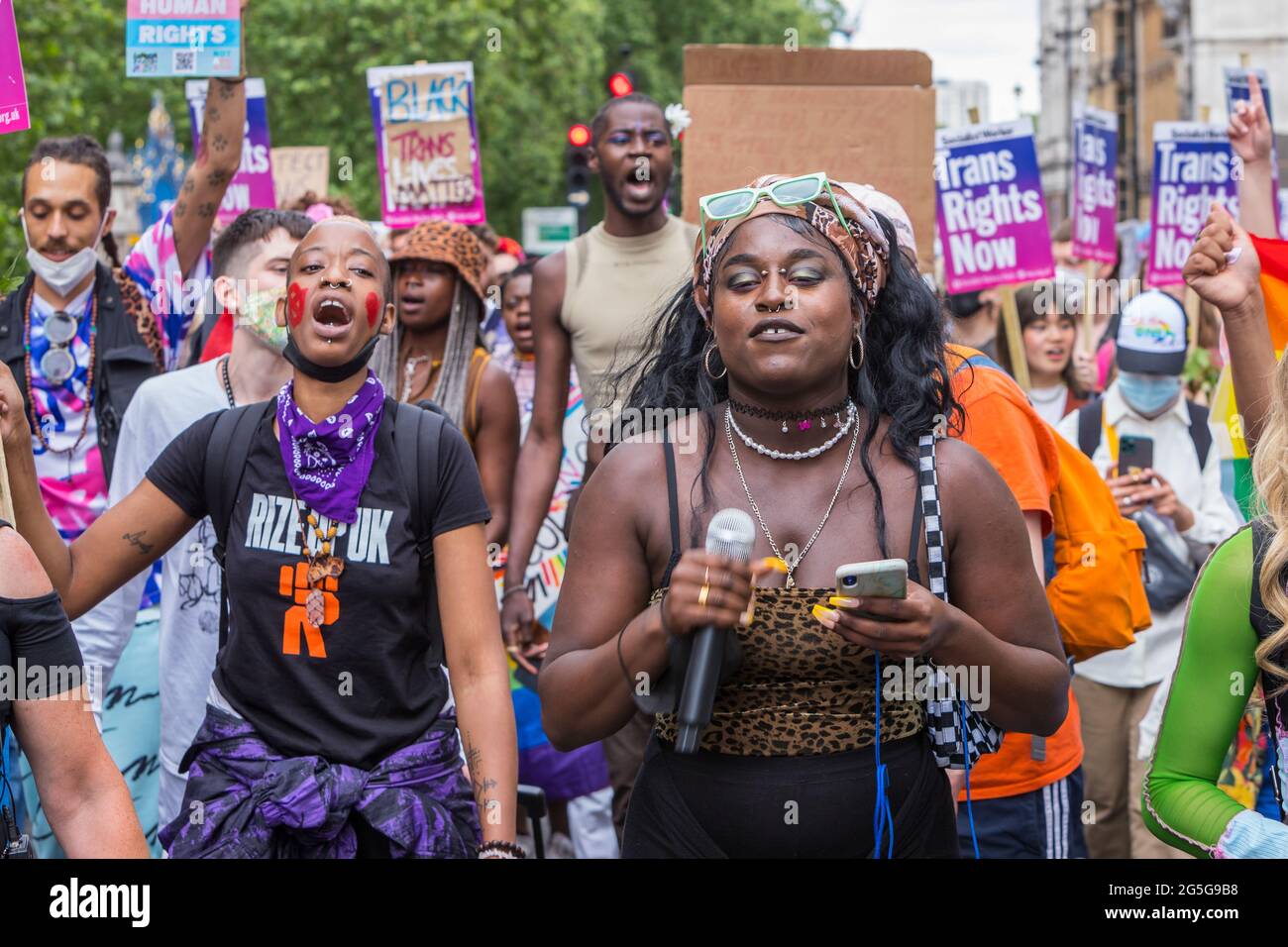 Black protesters at the third edition of London Trans Pride Stock Photo