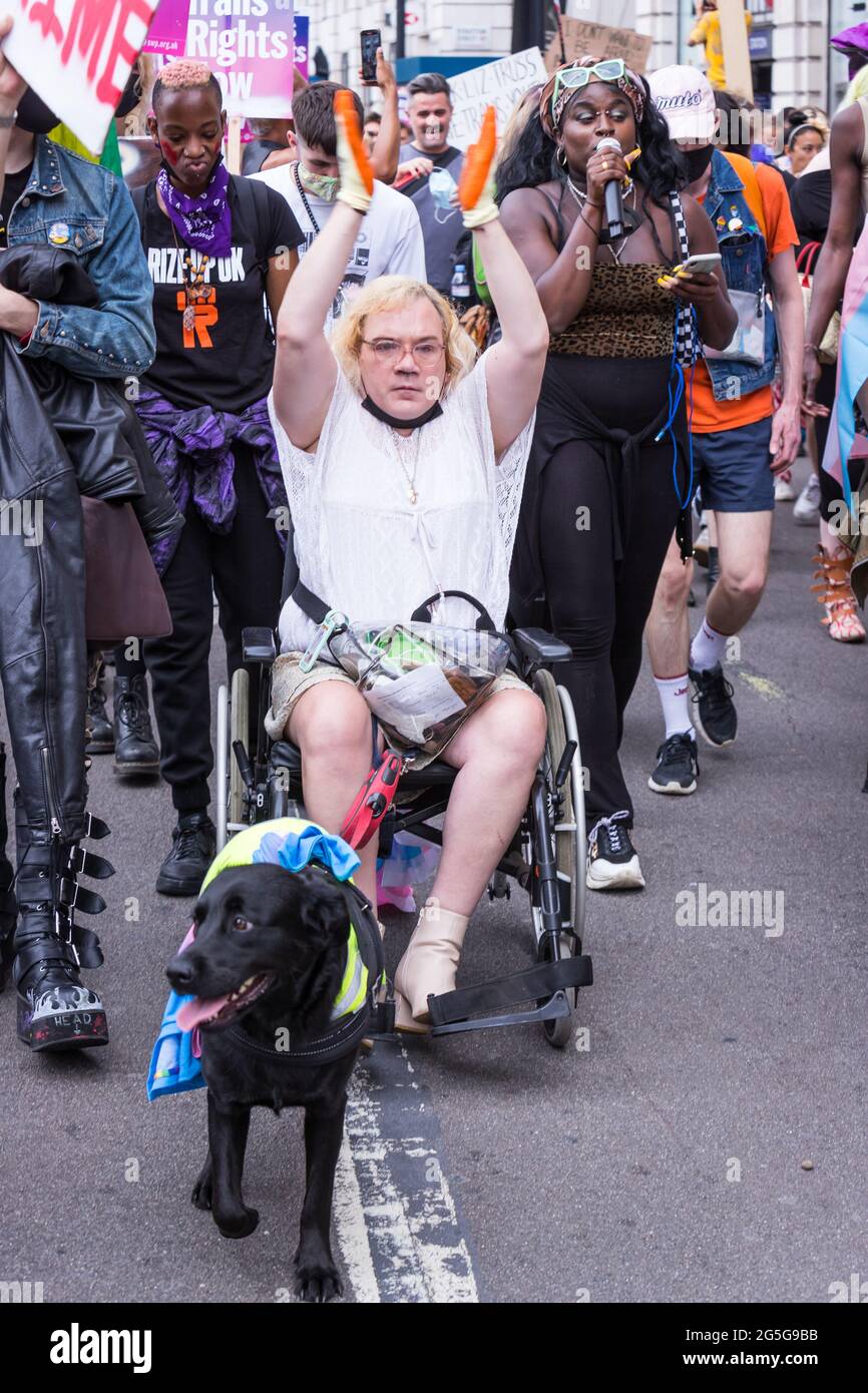 Disabled protester at the third edition of London Trans Pride Stock Photo