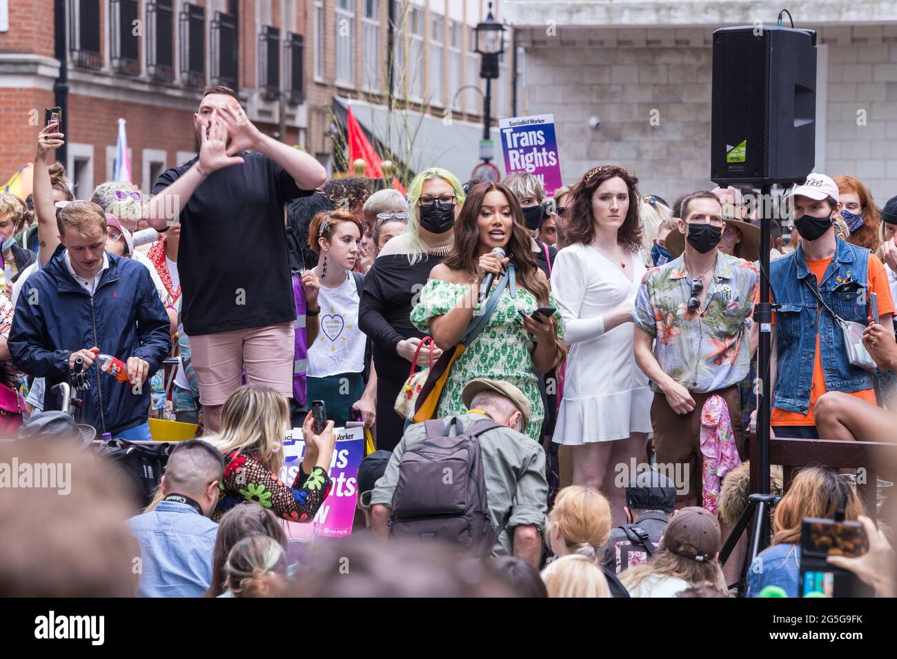 Munroe Bergdorf speaking at the end of the third edition of London Trans  Pride, in Soho square Stock Photo - Alamy