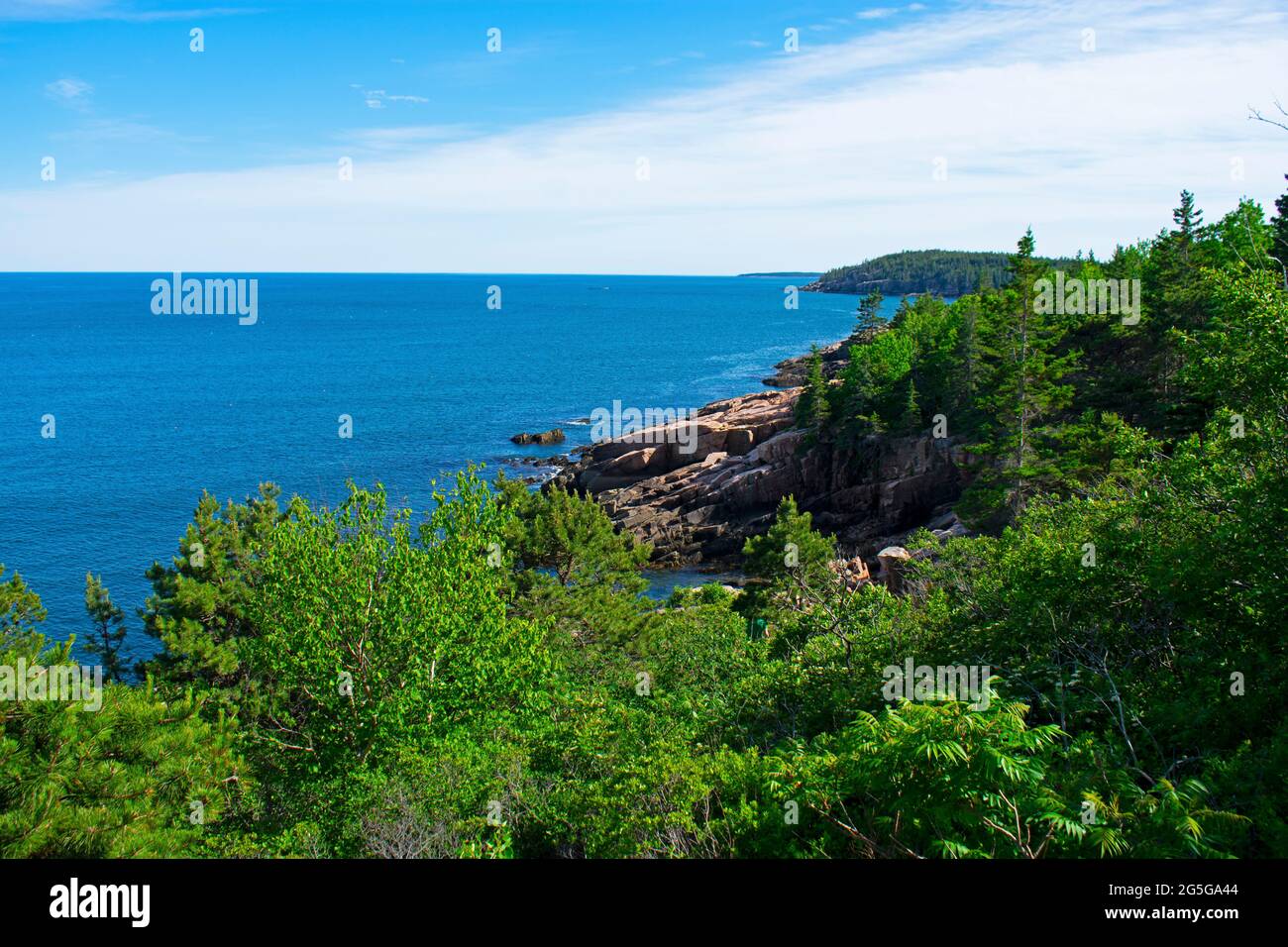 Beautiful scenery of coastal Maine with a blue ocean and sunny skies -02 Stock Photo