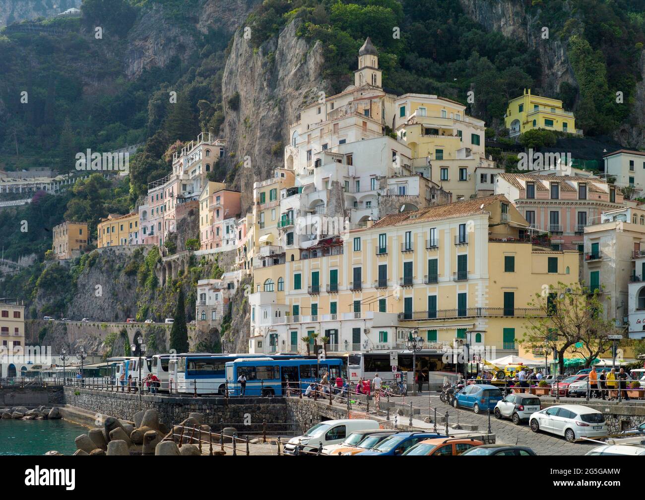 AMALFI, ITALY - APRIL 19 2018 : View of Amalfi. Stock Photo