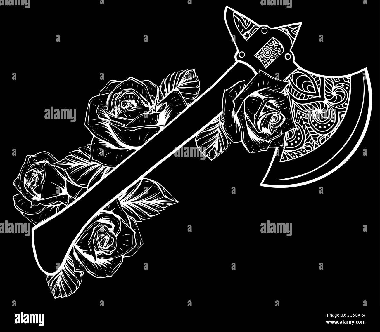 vector illustration of axe with roses design Stock Vector Image & Art