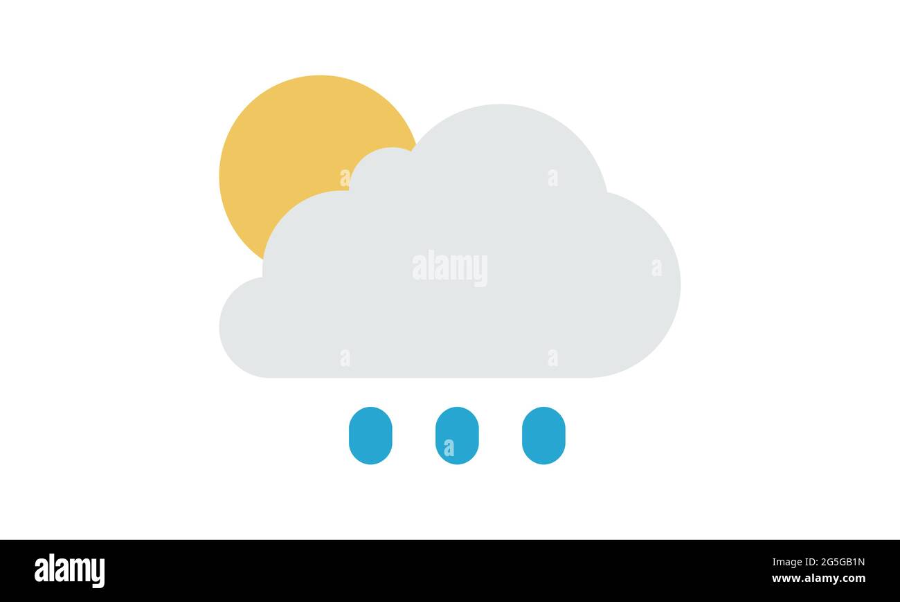 Rain with sun color icon. Sunny and rainy weather. Light rain. Drizzle, scattered shower. Cloud, sun and raindrops. Weather forecast. Isolated vector Stock Vector