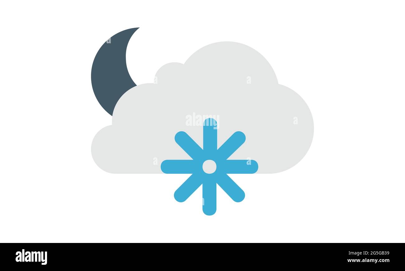 Snowing cloud and moon icon. linear style sign for mobile concept and web design. Snowfall night outline vector icon. Winter weather symbol, logo Stock Vector