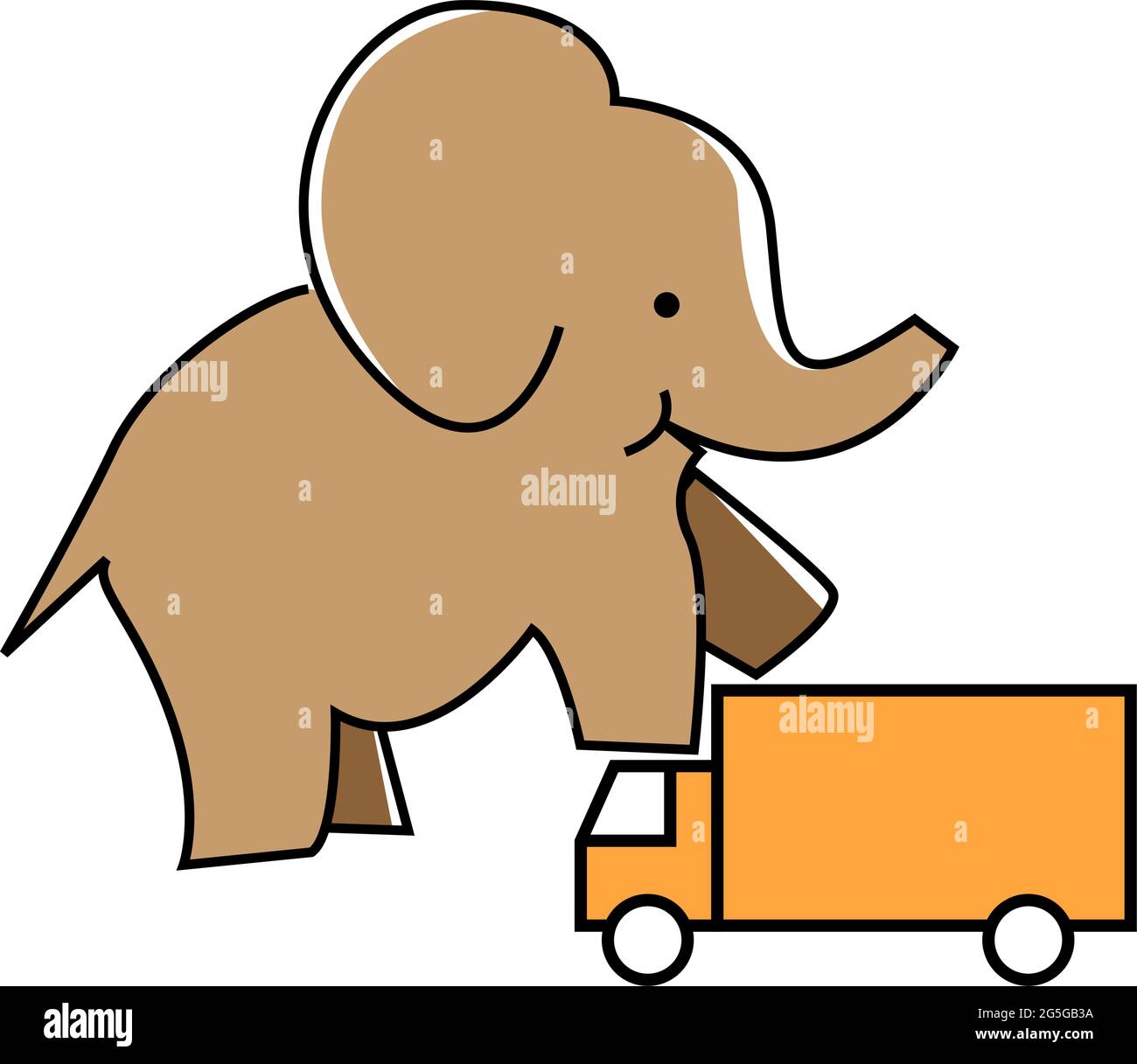 Elephant stepped on the truck. Illustration of car protection. Stock Vector