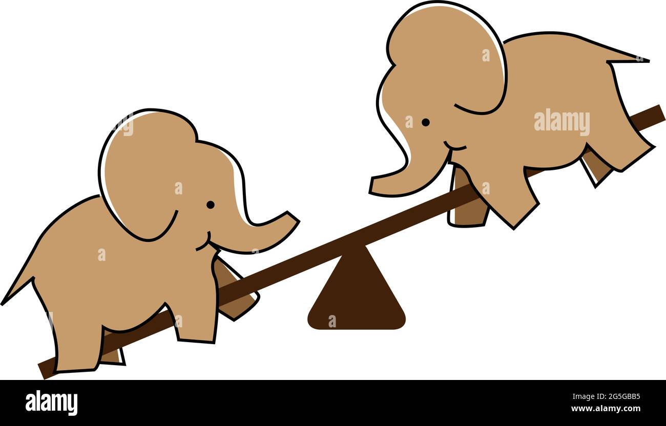 Elephant plays seesaw. Vector Illustration on white background Stock Vector