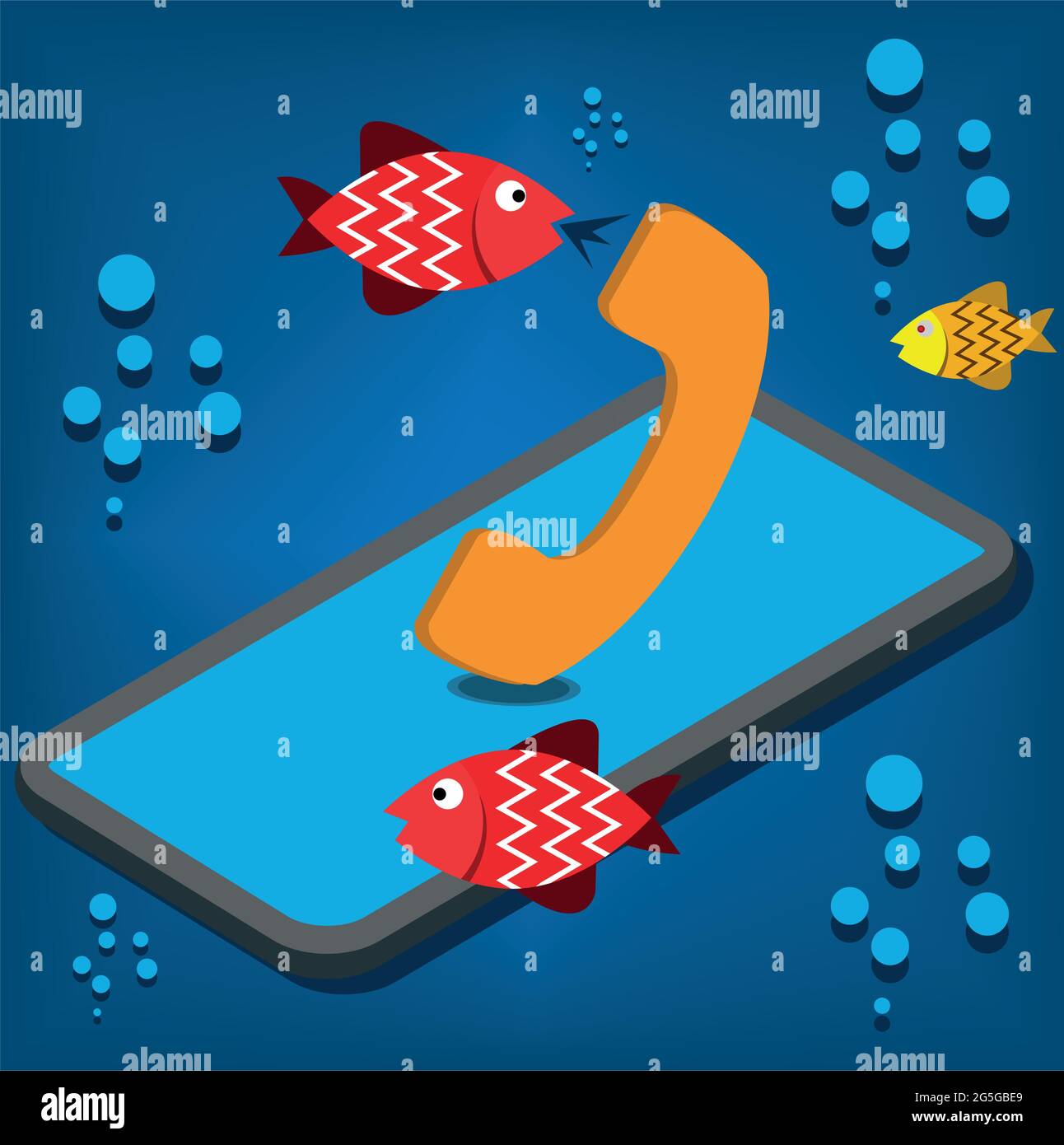 Water resistance phone. fish call in water. Vector illustration design. Stock Vector