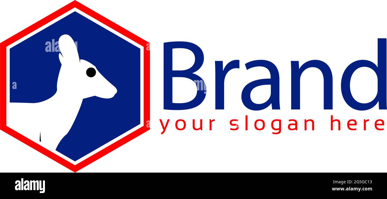Hexagon kangaroo logo, flat design. Vector Illustration on white background Stock Vector