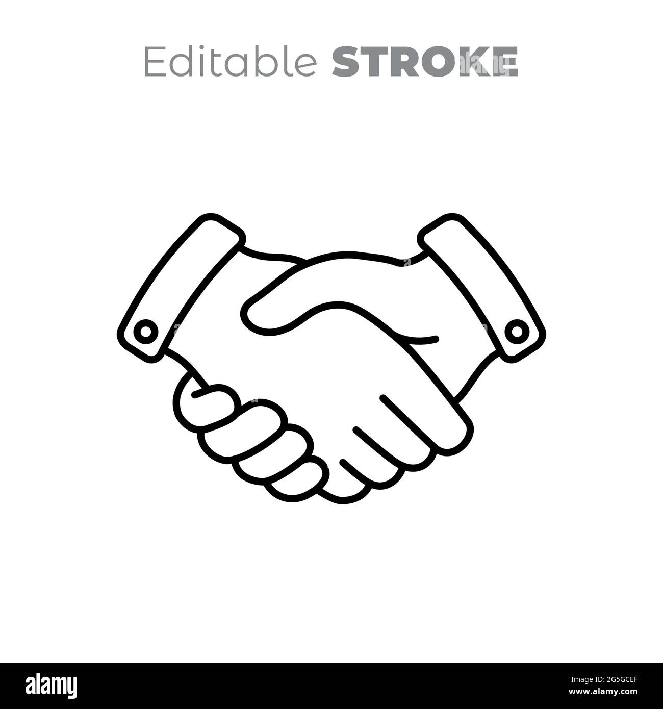 Vector handshake line art icon, sign. Business contract, agreement symbol. Editable line drawing, black and white illustration. Stock Vector