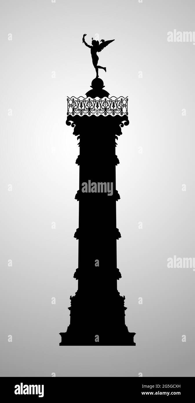 Bastille monument vector image. Realistic silhouette. Symbol of Paris city. Isolated abstract graphic design template. National Holiday in France cong Stock Vector