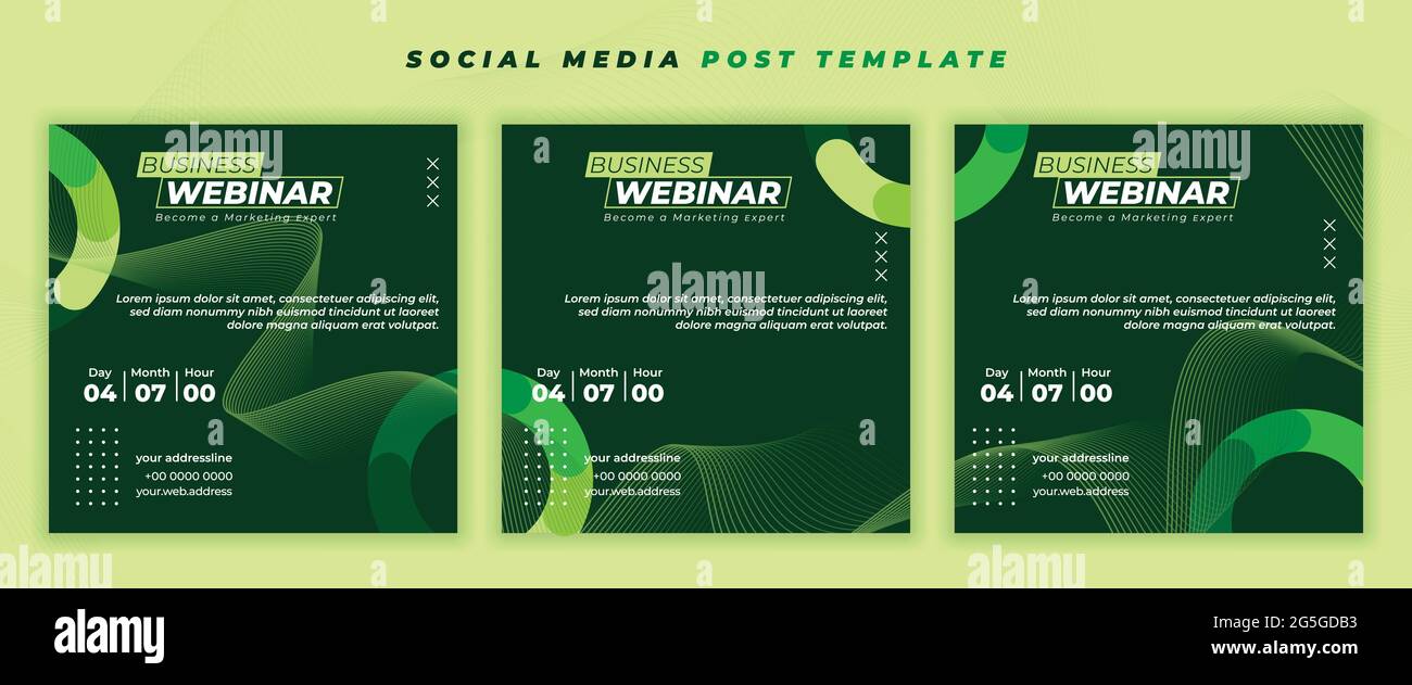 Set of Social media post template with green design. good template for social media campaign design. Stock Vector