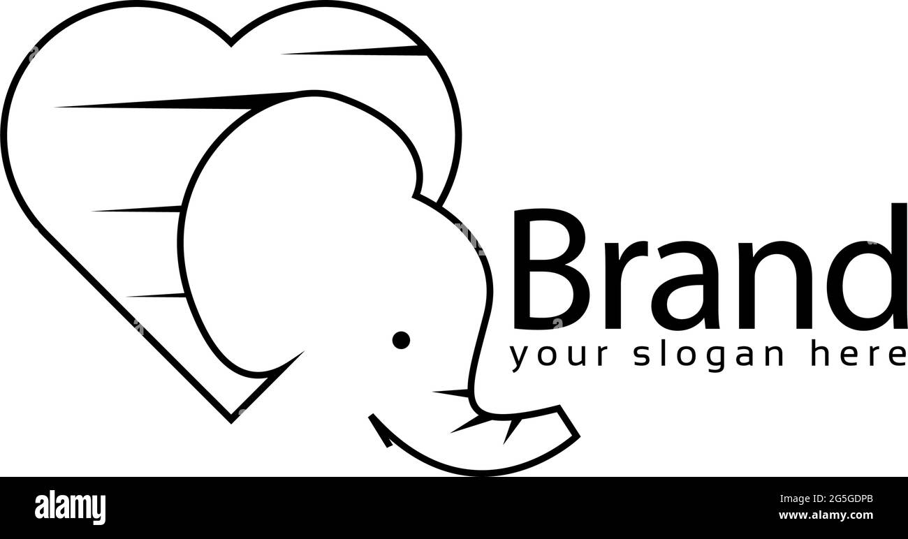 Elephant Love Logo, flat design. Vector Illustration on white background Stock Vector