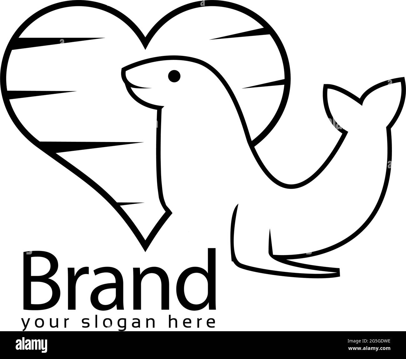 Sea lion Love Logo, flat design. Vector Illustration on white background Stock Vector