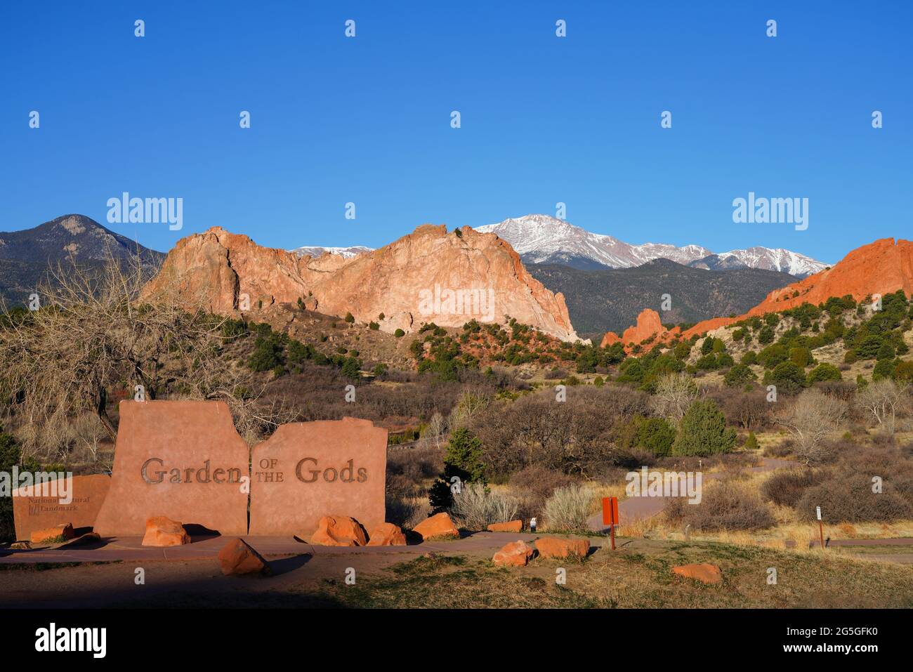 COLORADO SPRINGS, CO- 10 APR 2021- View of the Garden of the Gods red rock park in Colorado Springs, Colorado, United States Stock Photo
