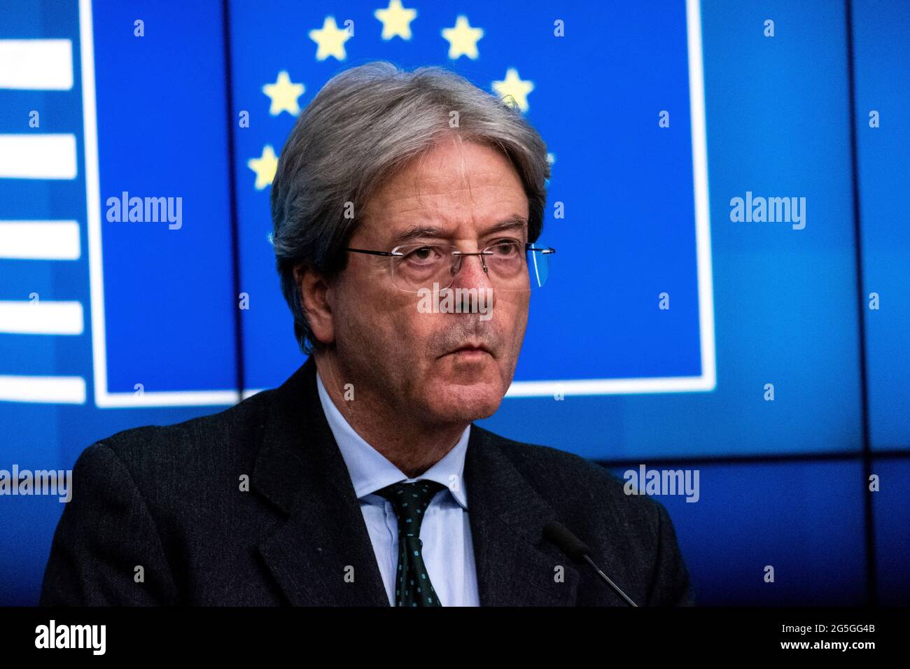 Portrait of European Commissioner for economy and former Prime Minister of Italy, Paolo Gentiloni. Brussels. Belgium. Stock Photo