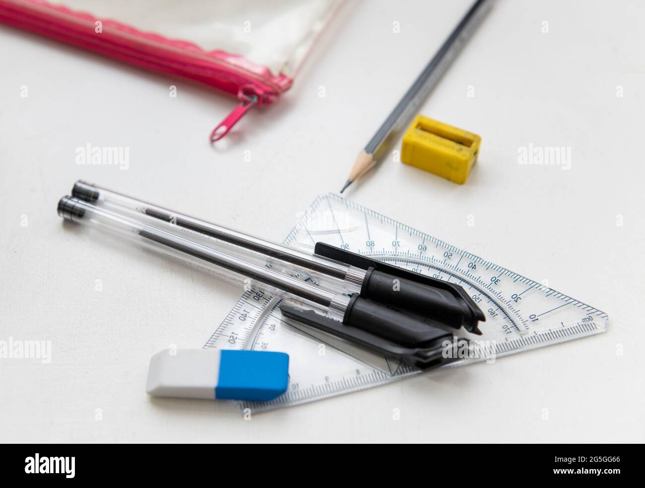 Children's school equipments isolated on a white background. Stock Photo