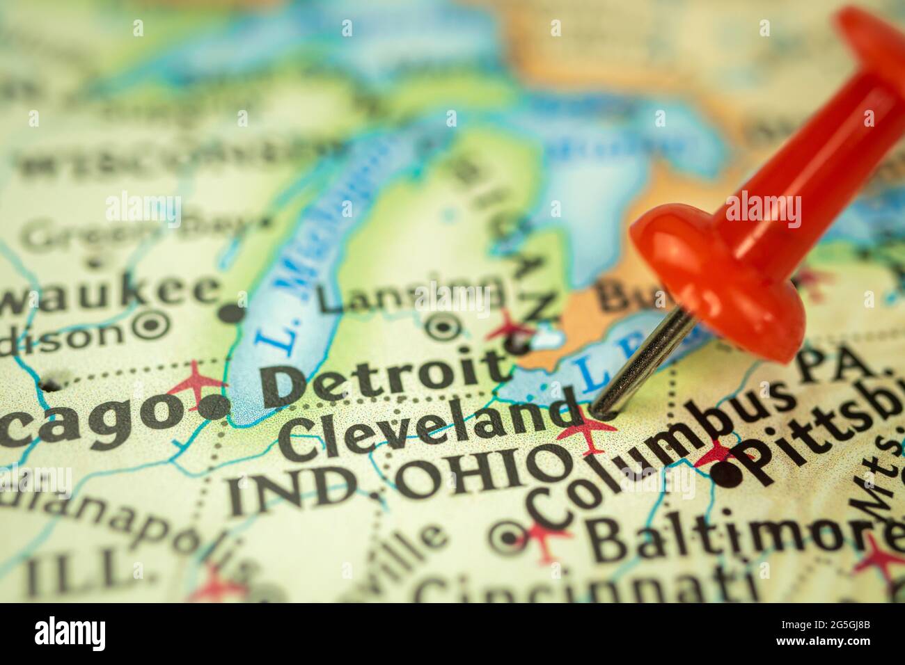 Cleveland Ohio Map Usa Location Cleveland City In Ohio, Map With Red Push Pin Pointing Close Up,  Usa, United States Of America Stock Photo - Alamy