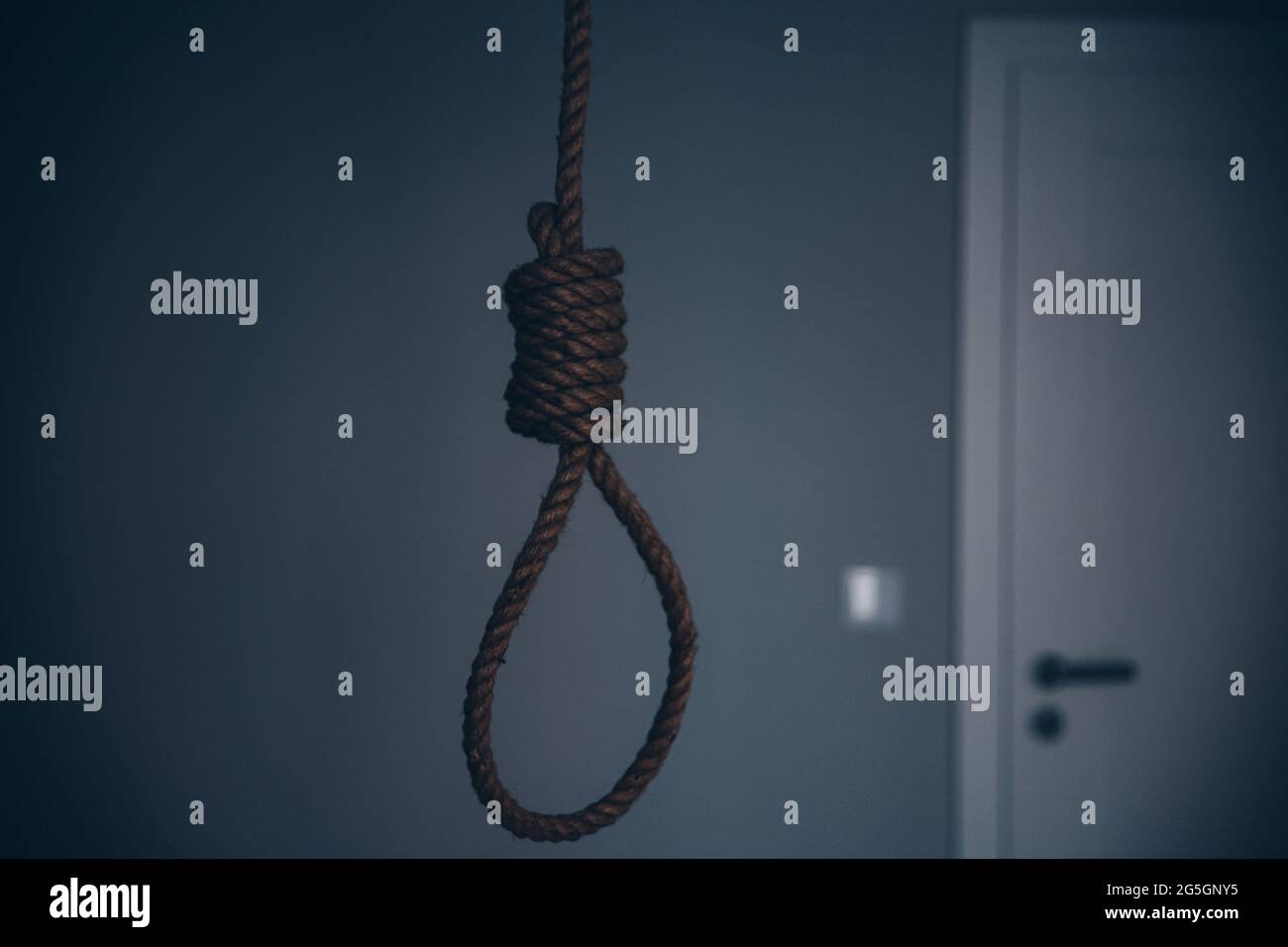 Rope with loop. Symbol of suicide, death. Stock Photo