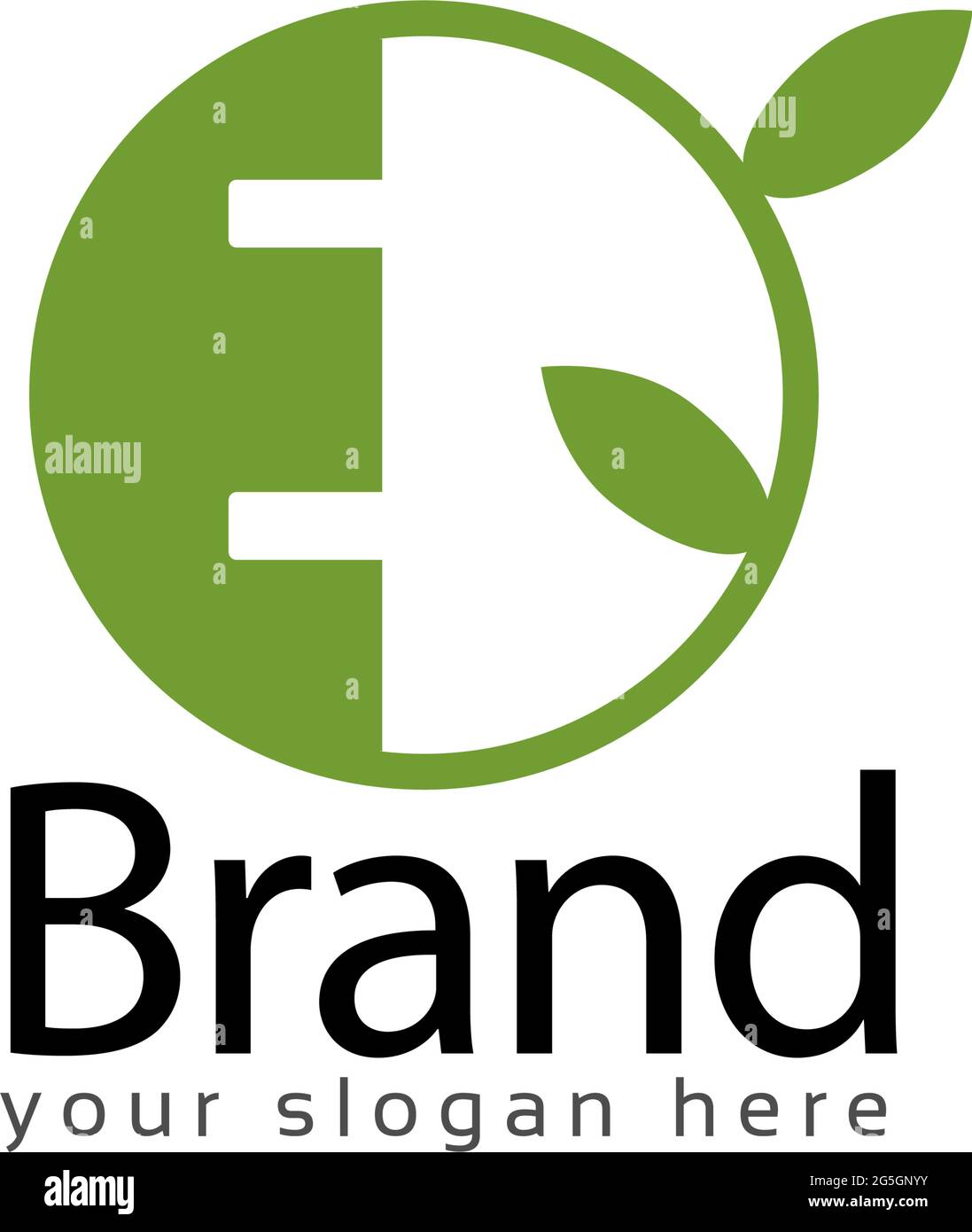 Letter e with green leaf on white background. Logo Design Template ...
