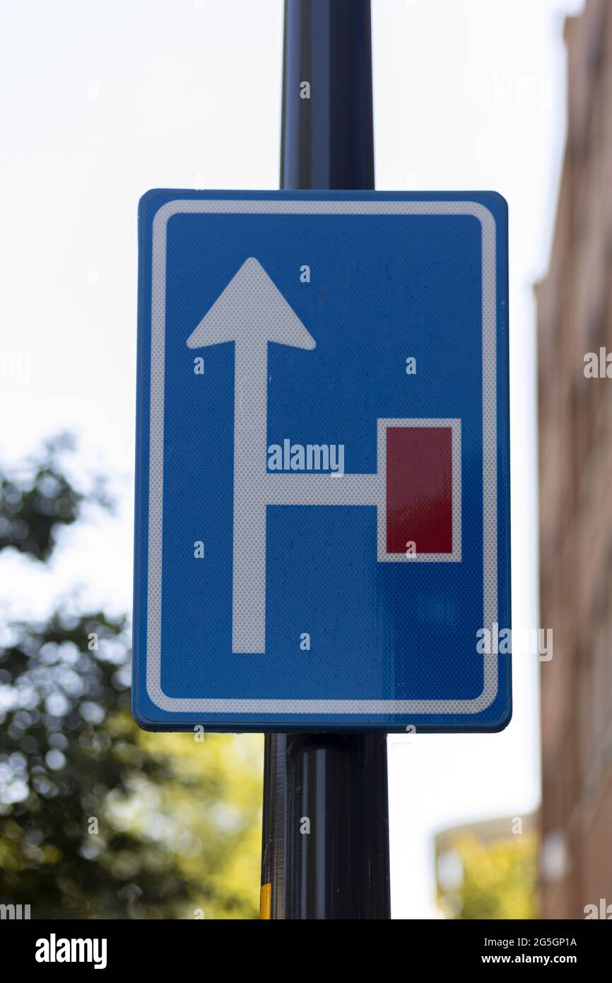 A closeup shot of a public traffic or location sign Stock Photo