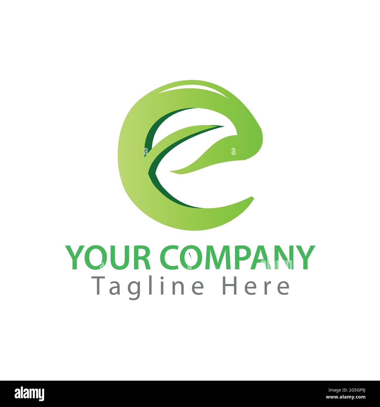 Letter e with green leaf on white background. Logo Design Template ...