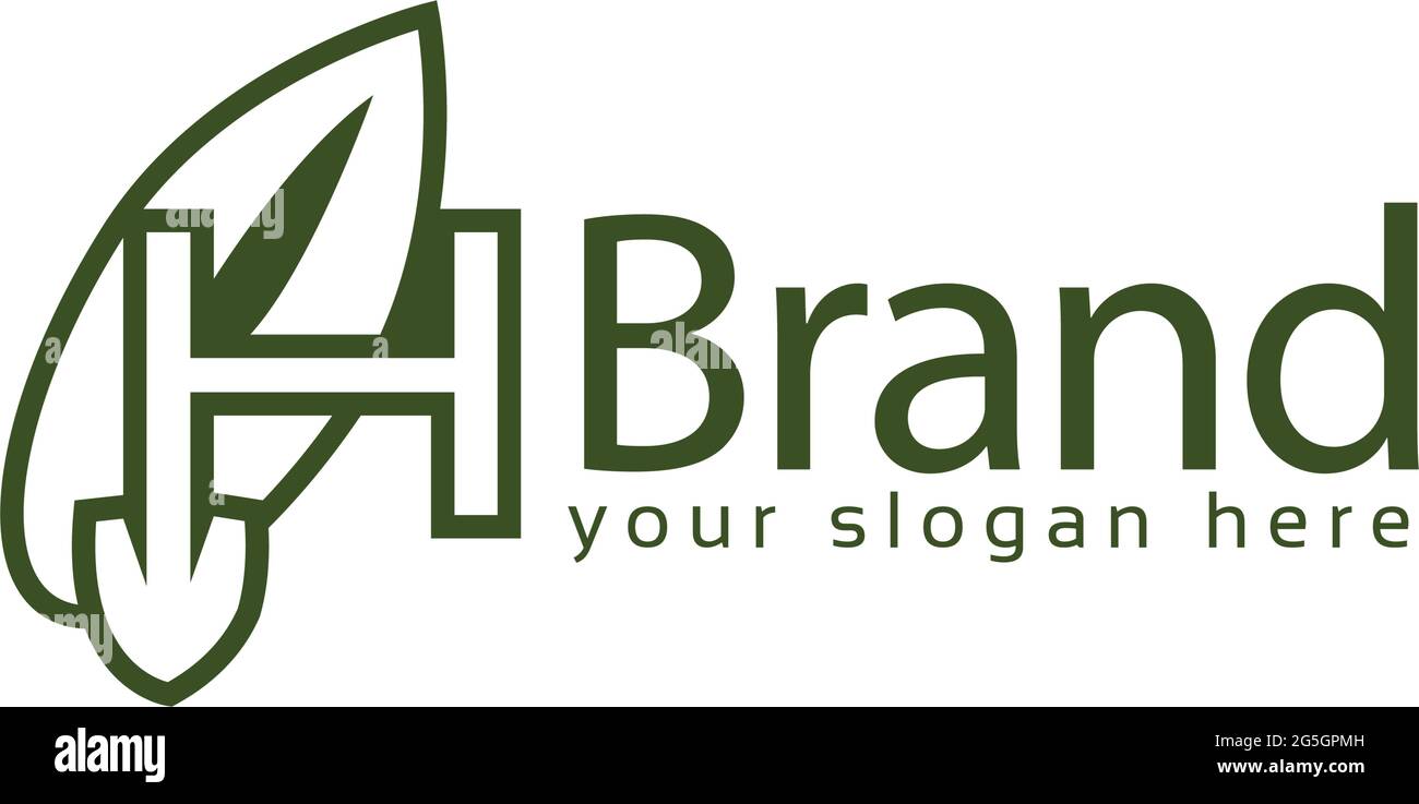 Letter h with green leaf on white background. Logo Design Template ...