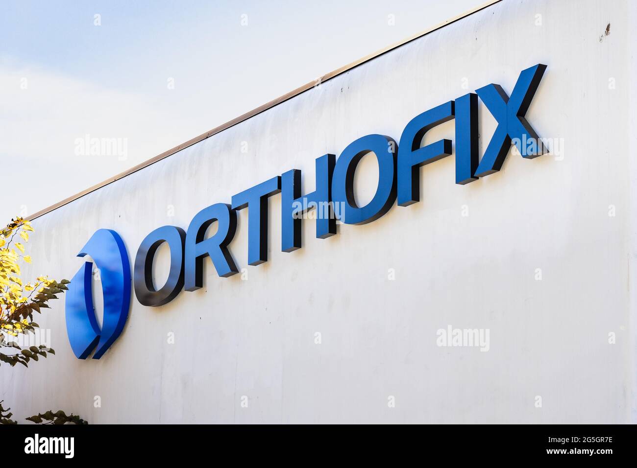 Sep 26, 2020 Santa Clara / CA / USA - Orthofix logo at their headquarters in Silicon Valley; Orthofix Medical Inc. operates as a medical device and bi Stock Photo