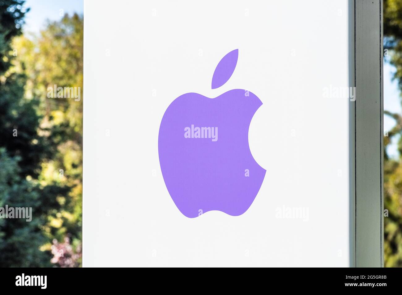 Sep 26, 2020 Sunnyvale / CA / USA - Apple logo at the entrance of one of the offices in Silicon Valley, San Francisco bay area Stock Photo