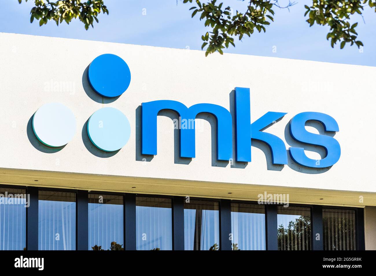 Sep 26, 2020 Santa Clara / CA / USA - MKS Instruments logo at their headquarters in Silicon Valley; MKS Instruments is an American process control ins Stock Photo