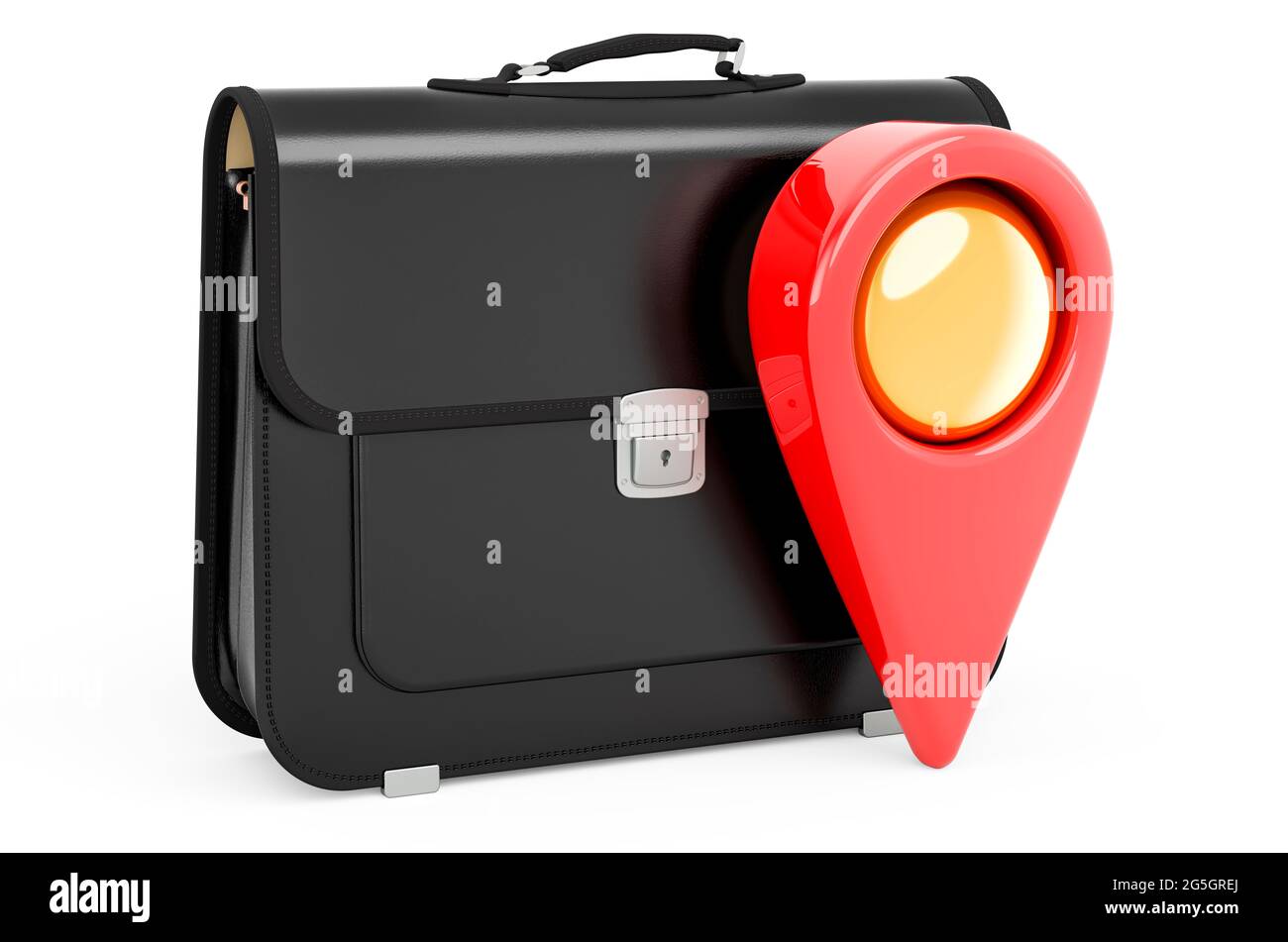 Map pointer with briefcase. 3D rendering isolated on white background ...
