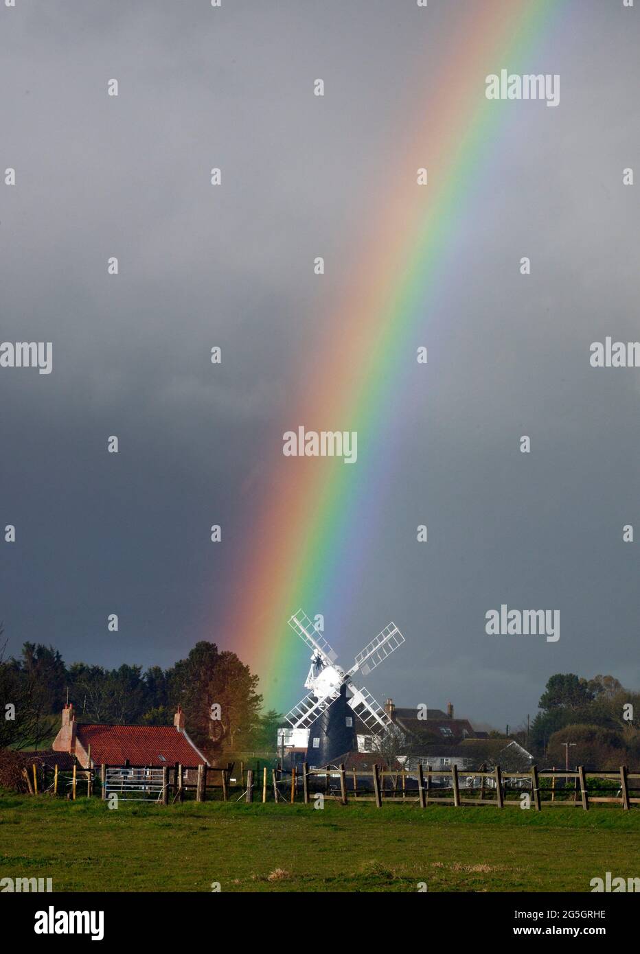 Stow Windmill near Mundesley on the North Norfolk coast, England. The windmill was converted to holiday accomodation in 2014. image taken April 2021 Stock Photo