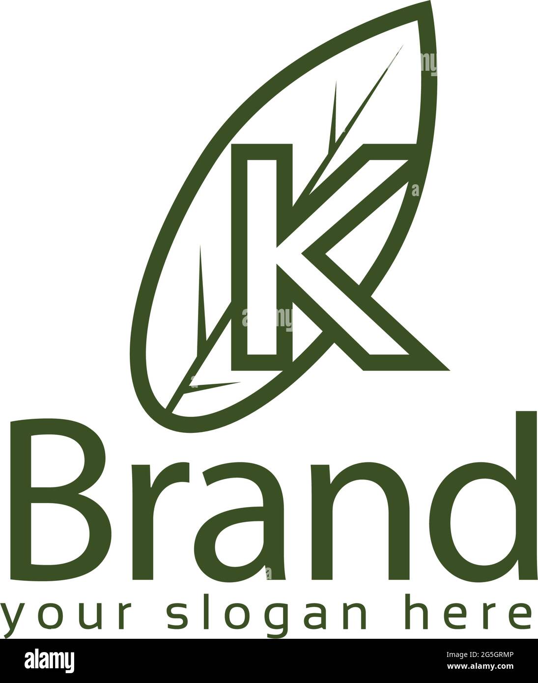 Letter k with green leaf on white background. Logo Design Template ...