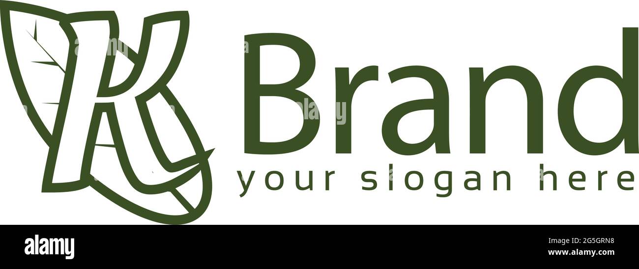 Letter k with green leaf on white background. Logo Design Template ...