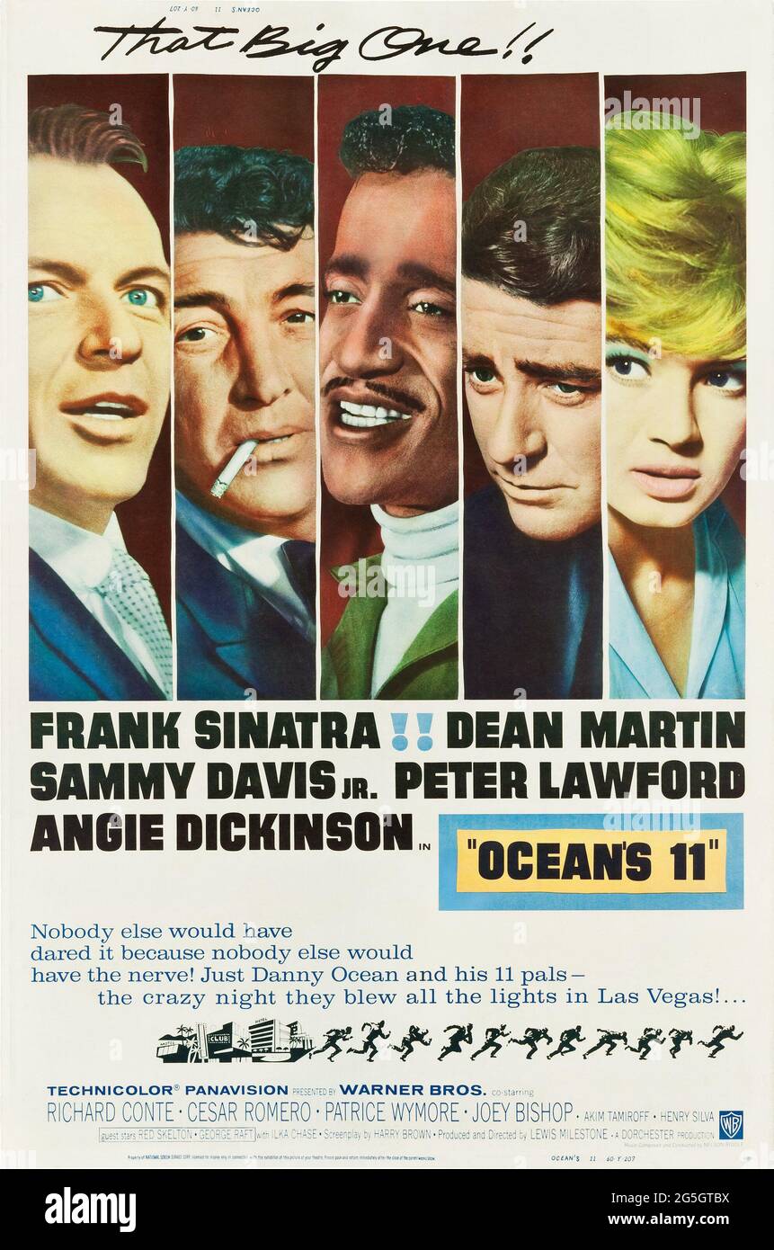 Ocean's 11, 1960: starring five of the Rat Pack: Frank Sinatra, Dean Martin, Sammy Davis Jr., Peter Lawford and Joey Bishop. Stock Photo