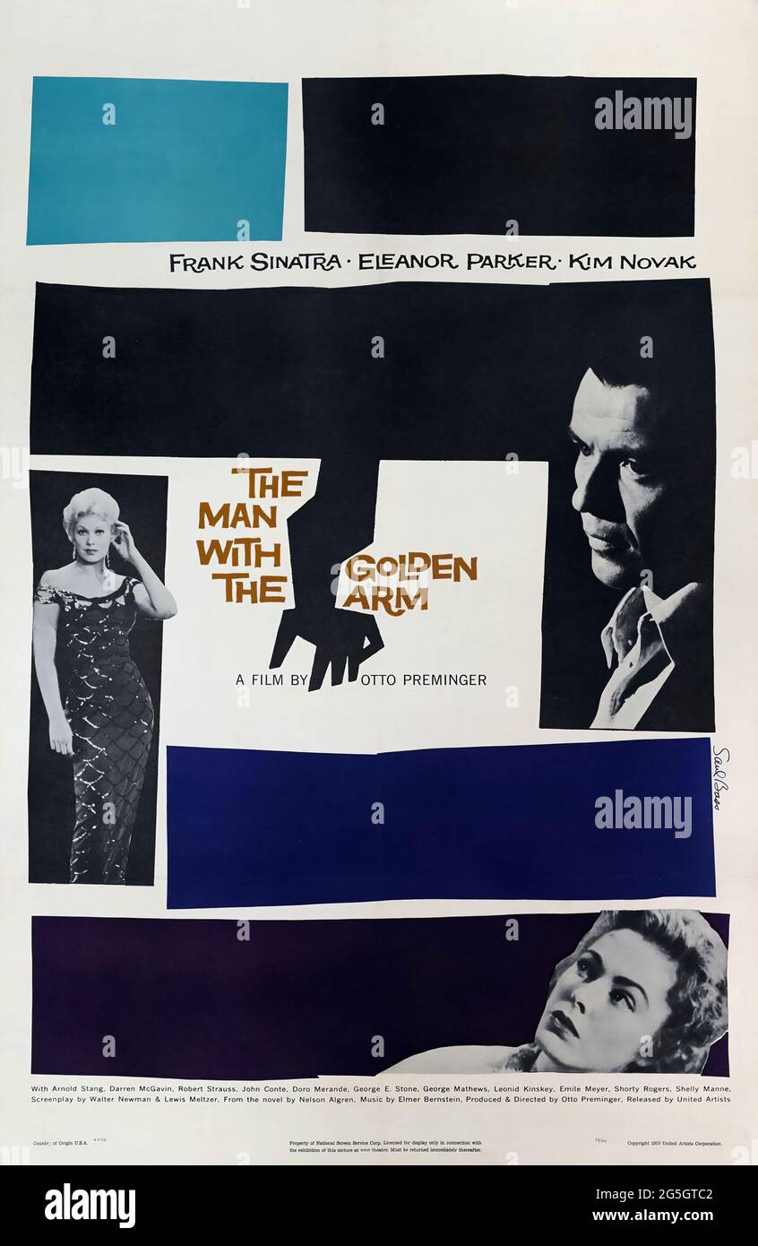 The Man with the Golden Arm is a 1955 American drama film with elements of film noir. Feat. Frank Sinatra, Eleanor Parker and Kim Novak. Stock Photo