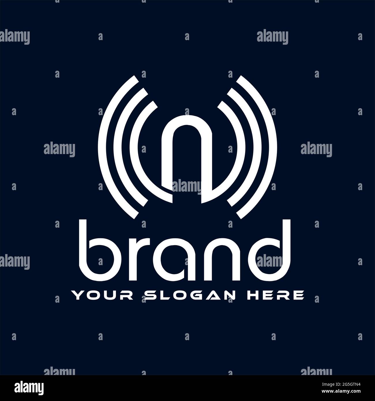 Letter n with signal on blue background. Flat design Stock Vector Image ...