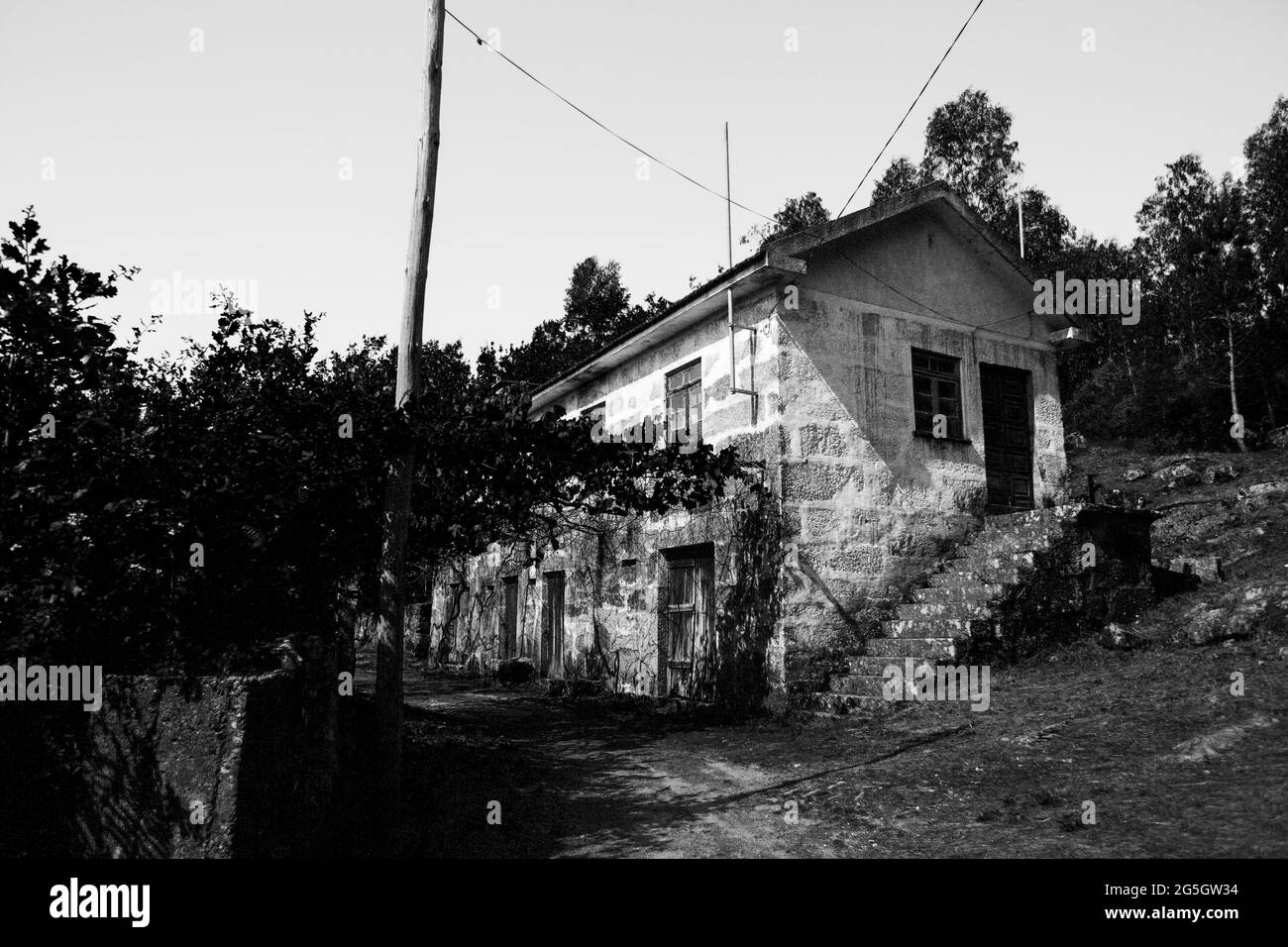 A typical rural house in the municipality of Arouca, Portugal. Black and white photo. Stock Photo