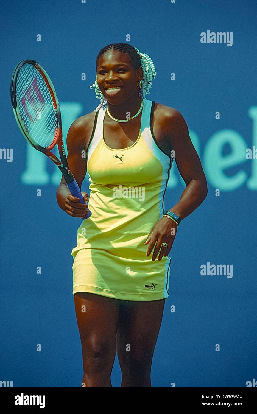 Serena Williams (USA) wins her first Grand Slam at the 1999 US Open Tennis Championship Stock Photo