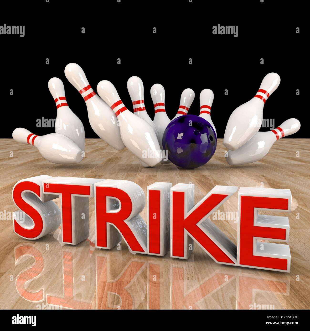 A digital illustration of a bowling strike poster Stock Photo - Alamy