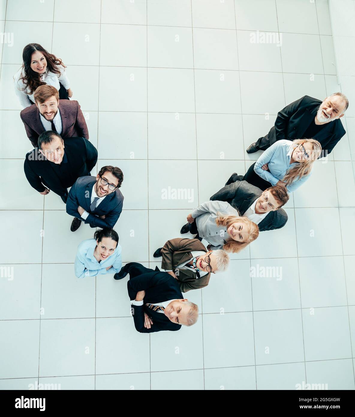 top view. group of smiling business people standing in a row Stock ...