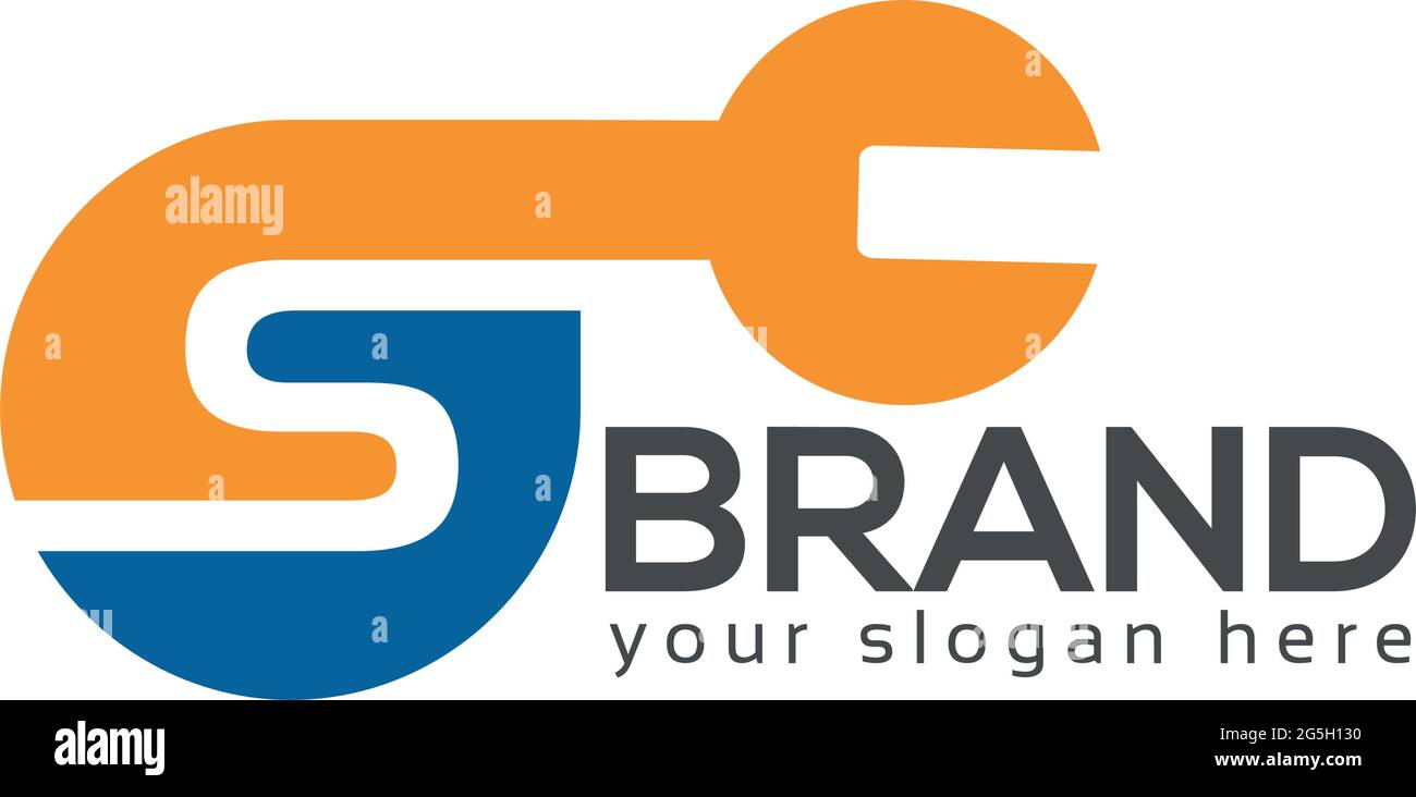 Letter s, Logo Letter s with chain and wrench. logo formed by chain and wrench Stock Vector