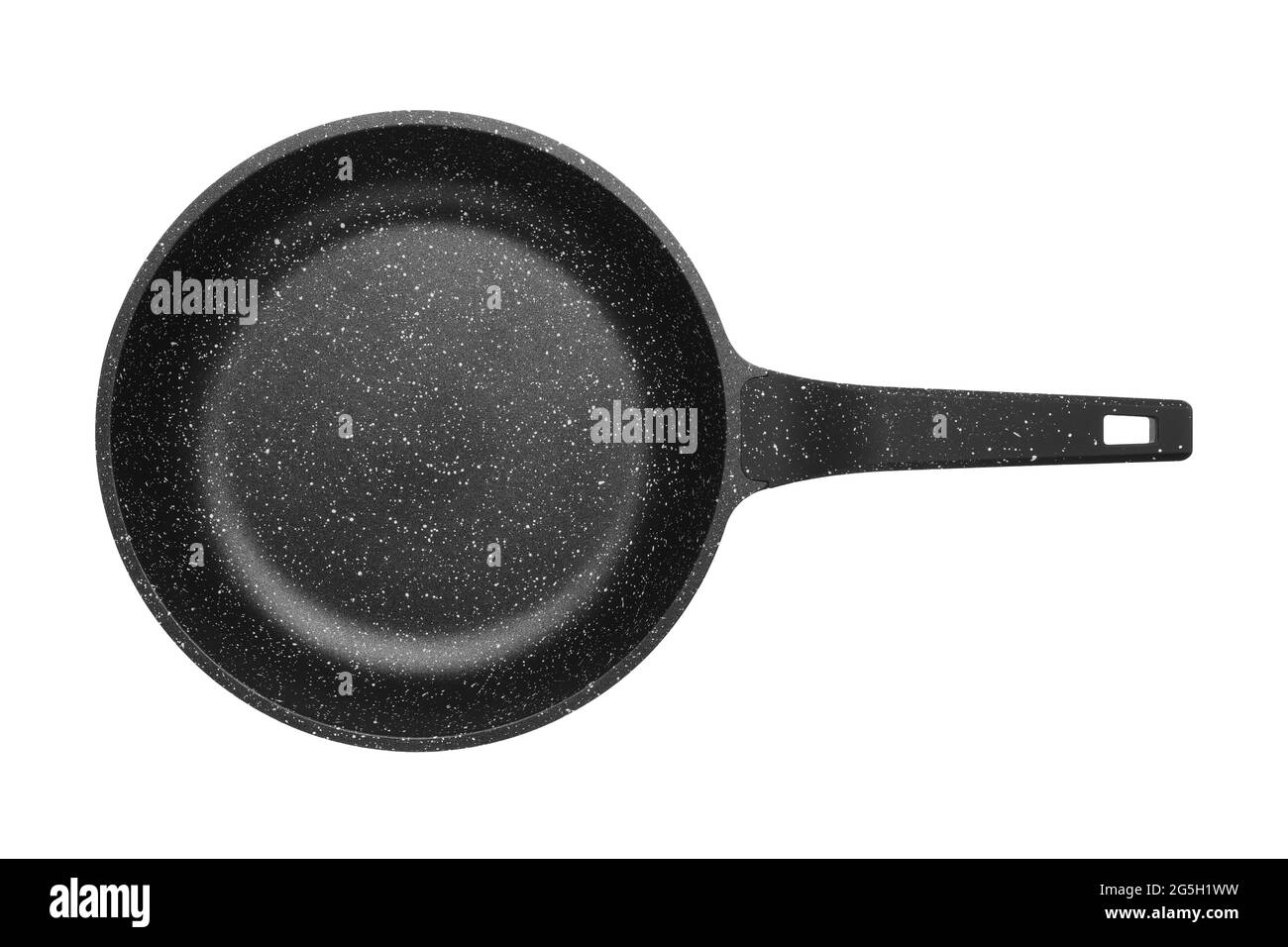 Frying pan with marble covering. Fry pan isolated on white. Top view. Stock Photo