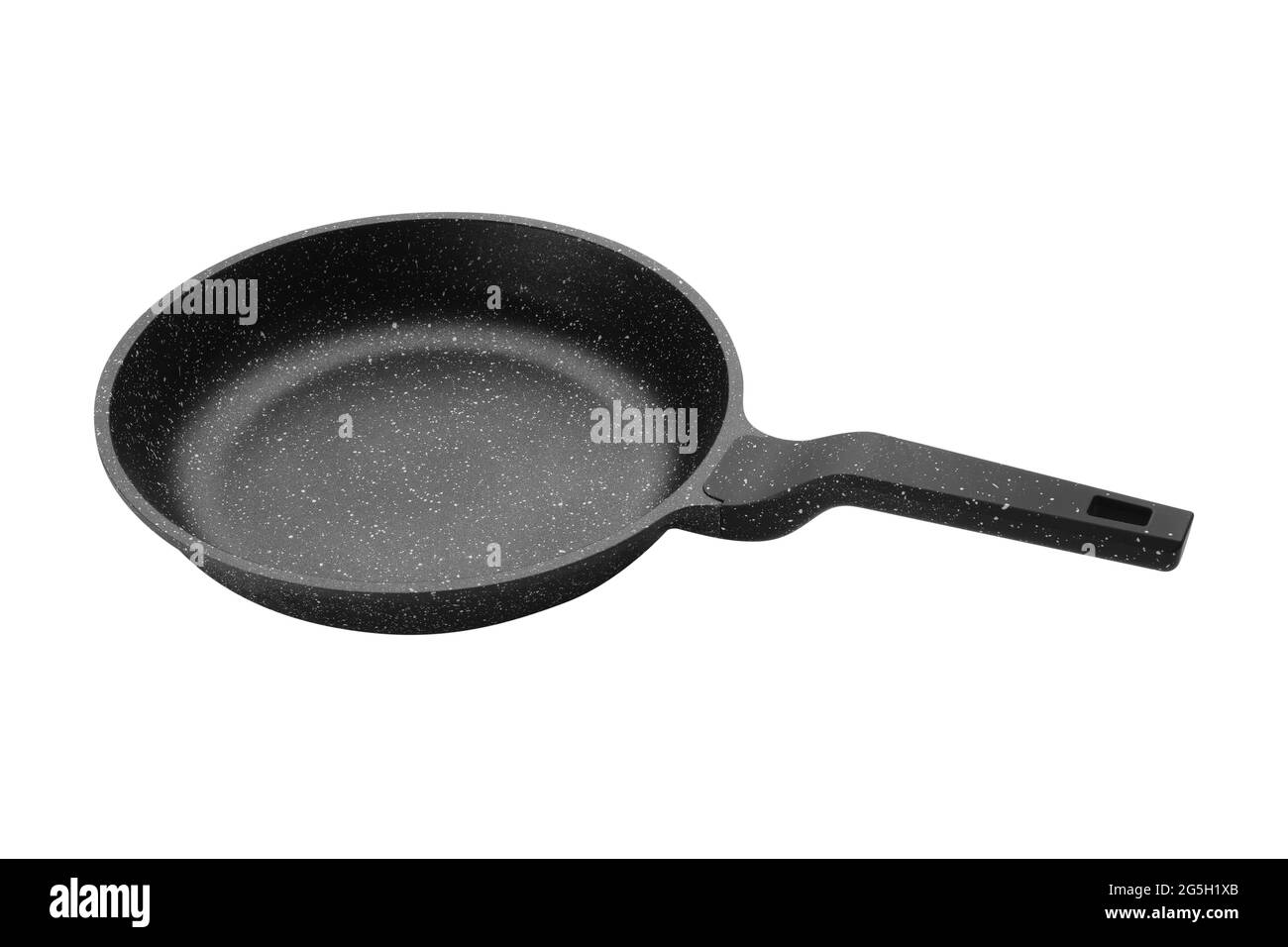 Frying pan with marble covering. Fry pan isolated on white. Stock Photo