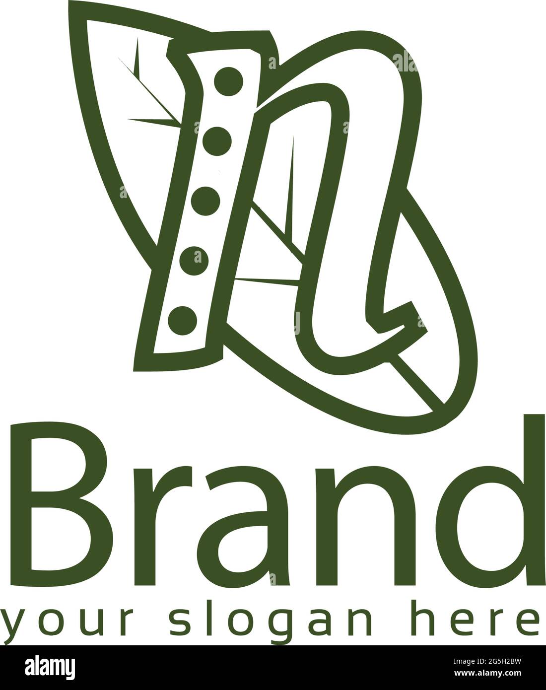 Letter n with green leaf on white background. Logo Design Template ...