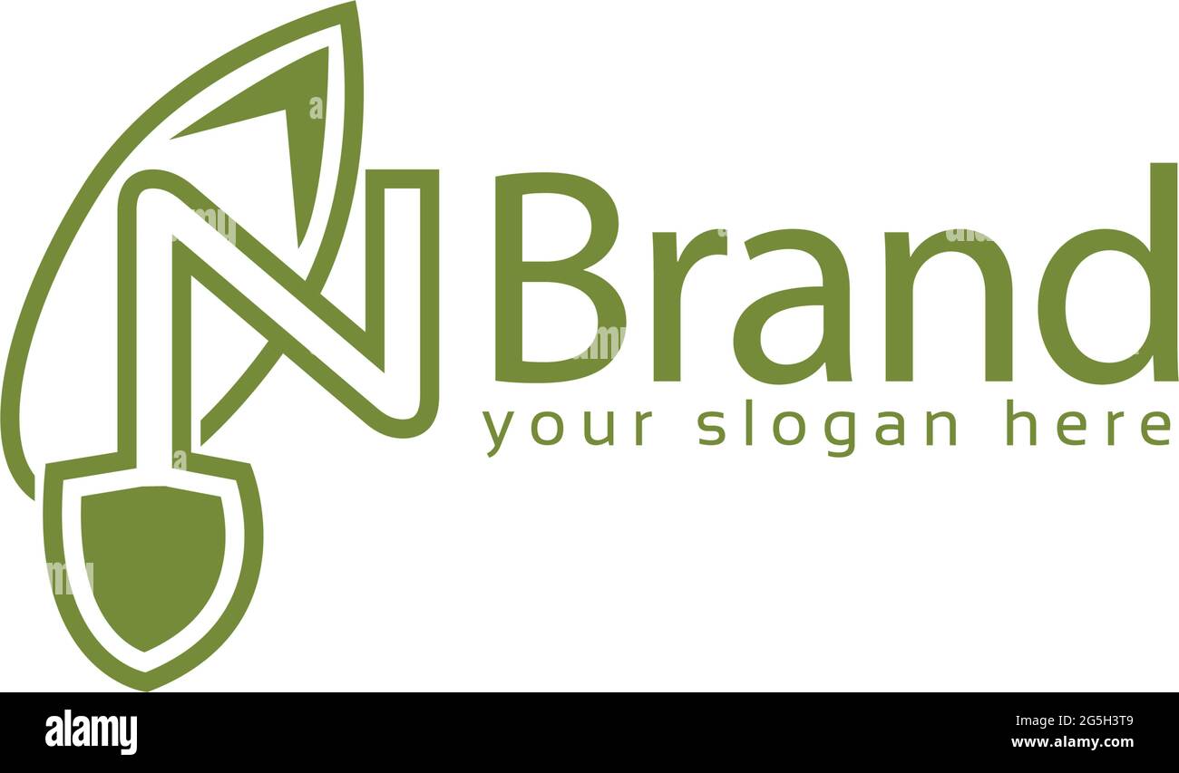 Letter n with green leaf on white background. Logo Design Template ...